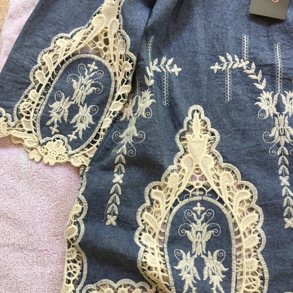 NWT denim and lace off the shoulders blouse. - Picture 3 of 6